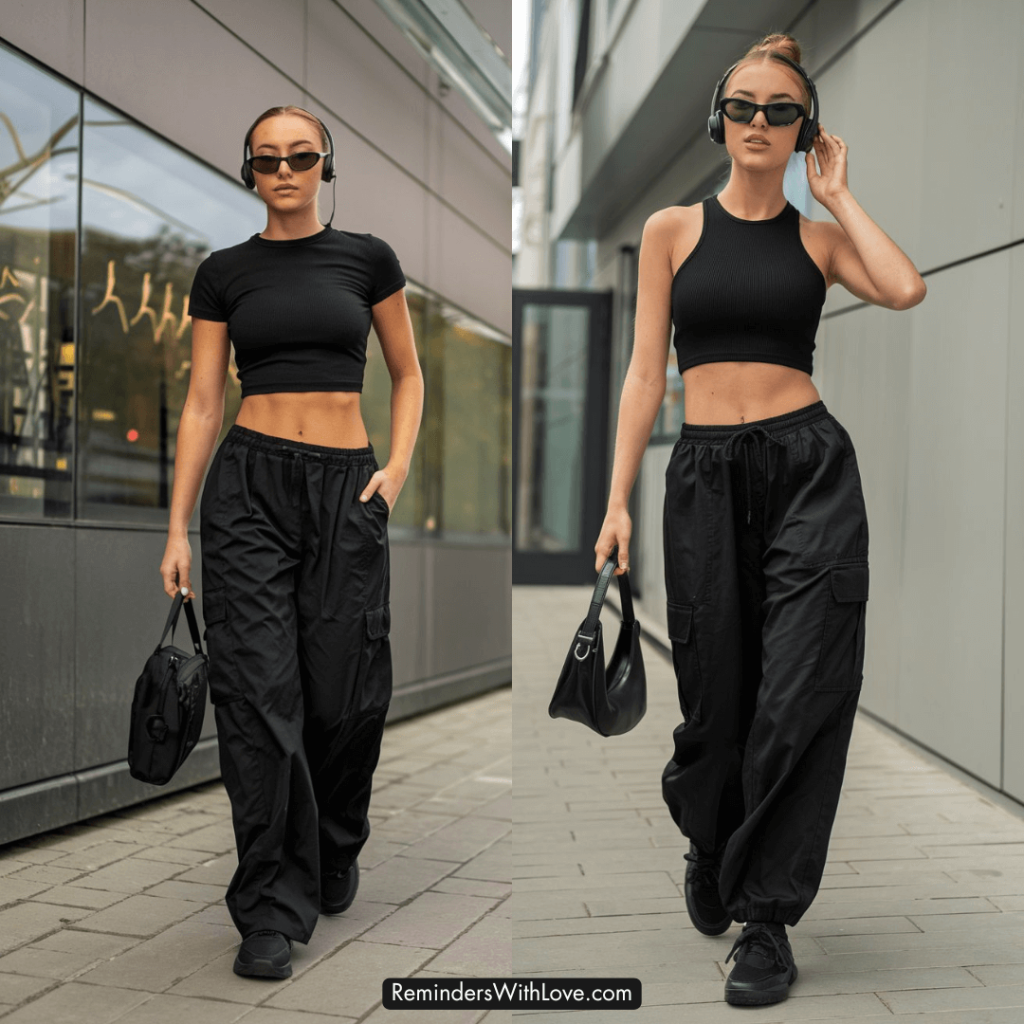 Black Crop Top with Cargo Pocket Pants