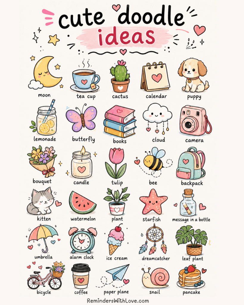 Cute Doodle Ideas for Self-Care, Relaxation, and Creative Joy to Calm Your Mind and Brighten Your Day