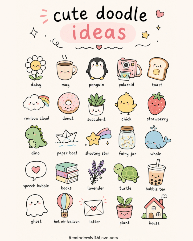 Cute Doodle Ideas for Self-Care, Relaxation, and Creative Joy to Calm Your Mind and Brighten Your Day