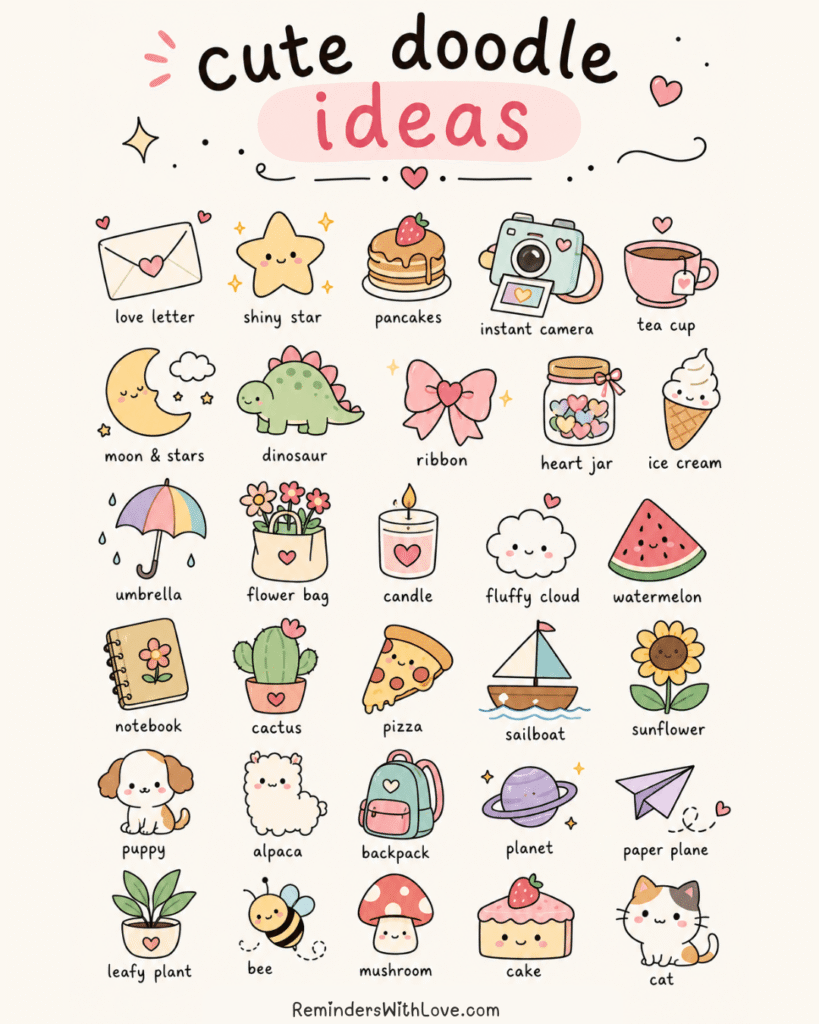Cute Doodle Ideas for Self-Care, Relaxation, and Creative Joy to Calm Your Mind and Brighten Your Day