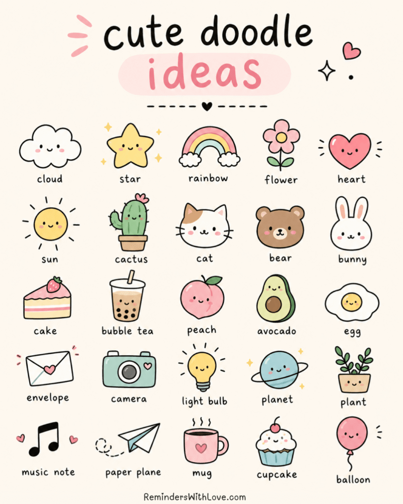 Cute Doodle Ideas for Self-Care, Relaxation, and Creative Joy to Calm Your Mind and Brighten Your Day